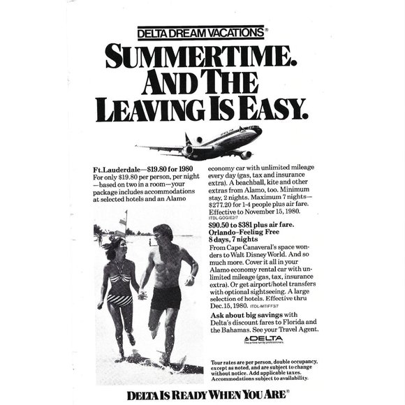 Delta Dream Vacations Florida Beach1980s Vintage Print Ad 9 inch - Picture 1 of 4